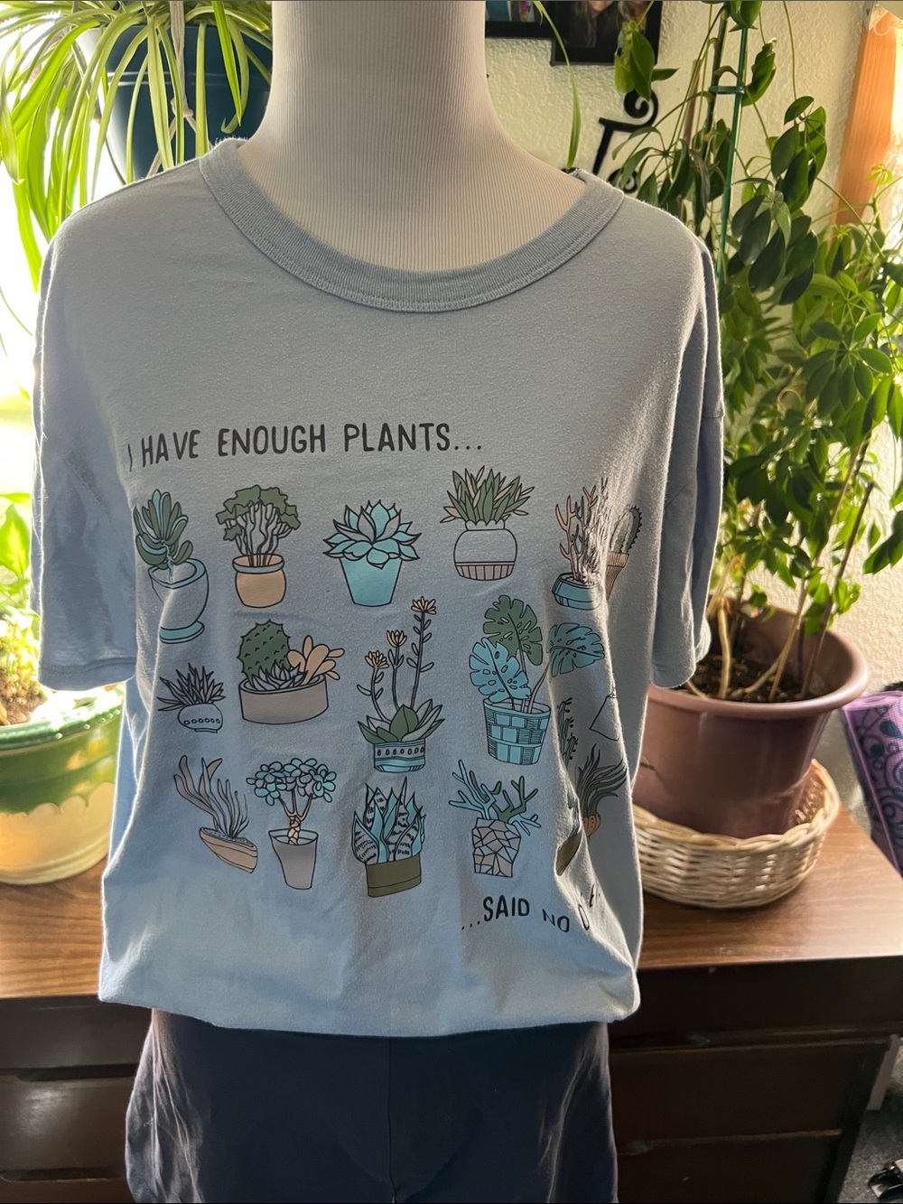 Light Blue Graphic Plant Tee - Unbranded